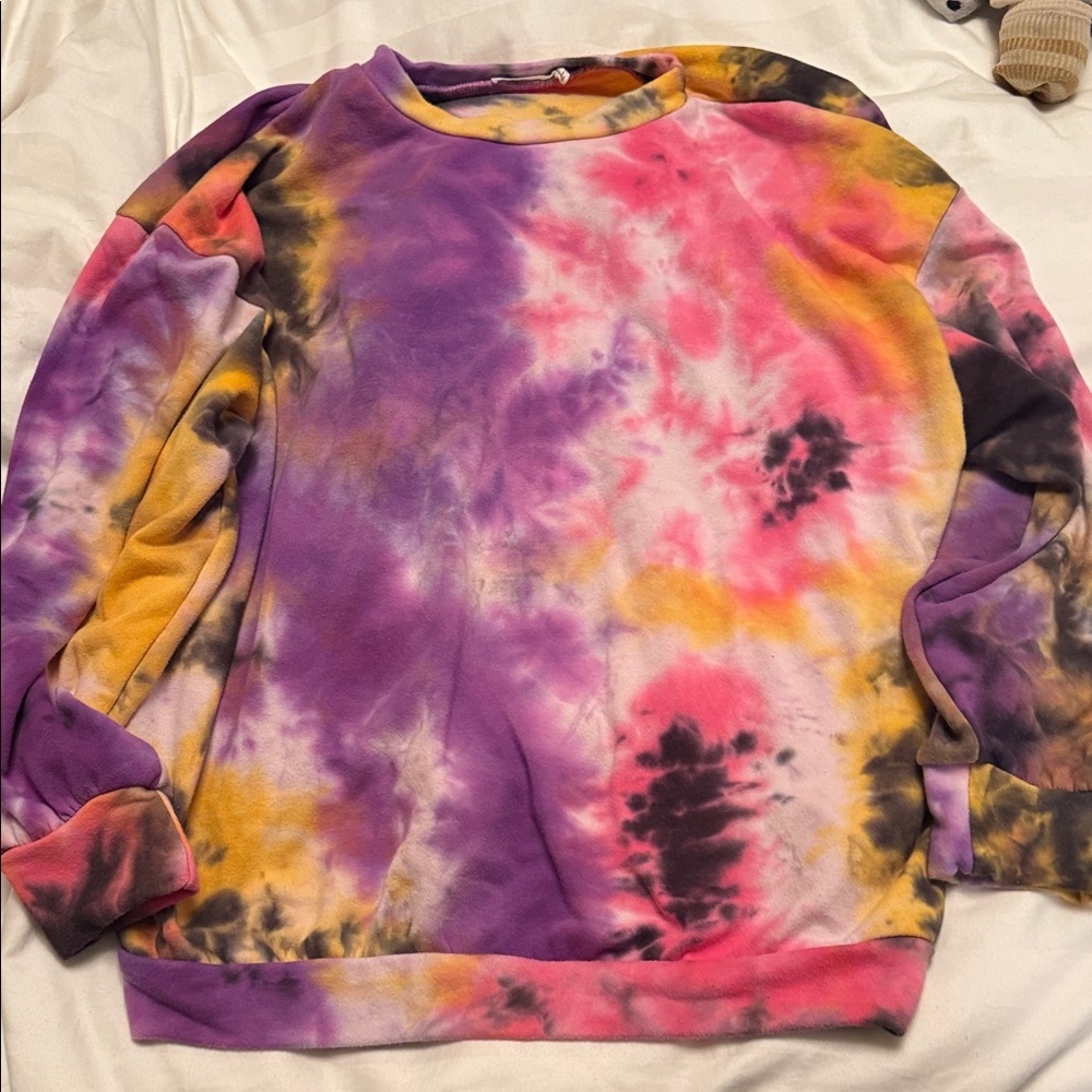 Women's Tie-Dye crewneck lightweight sweatshirt  - Pink, Purple, Yellow